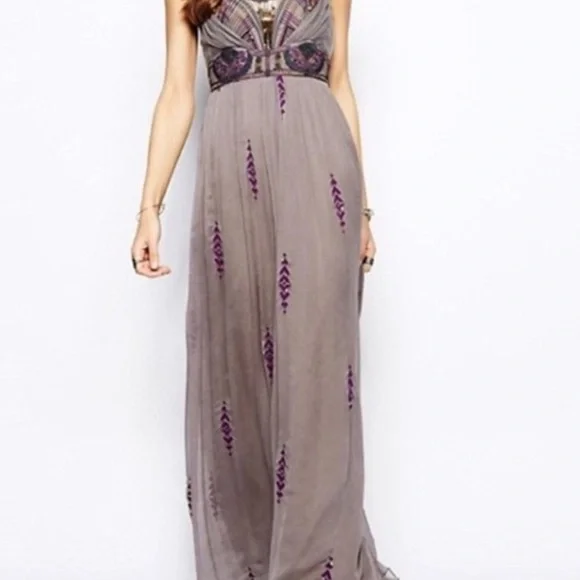 Free People | Dresses | Elegant Gray And Purple Maxi Dress | Poshmark
